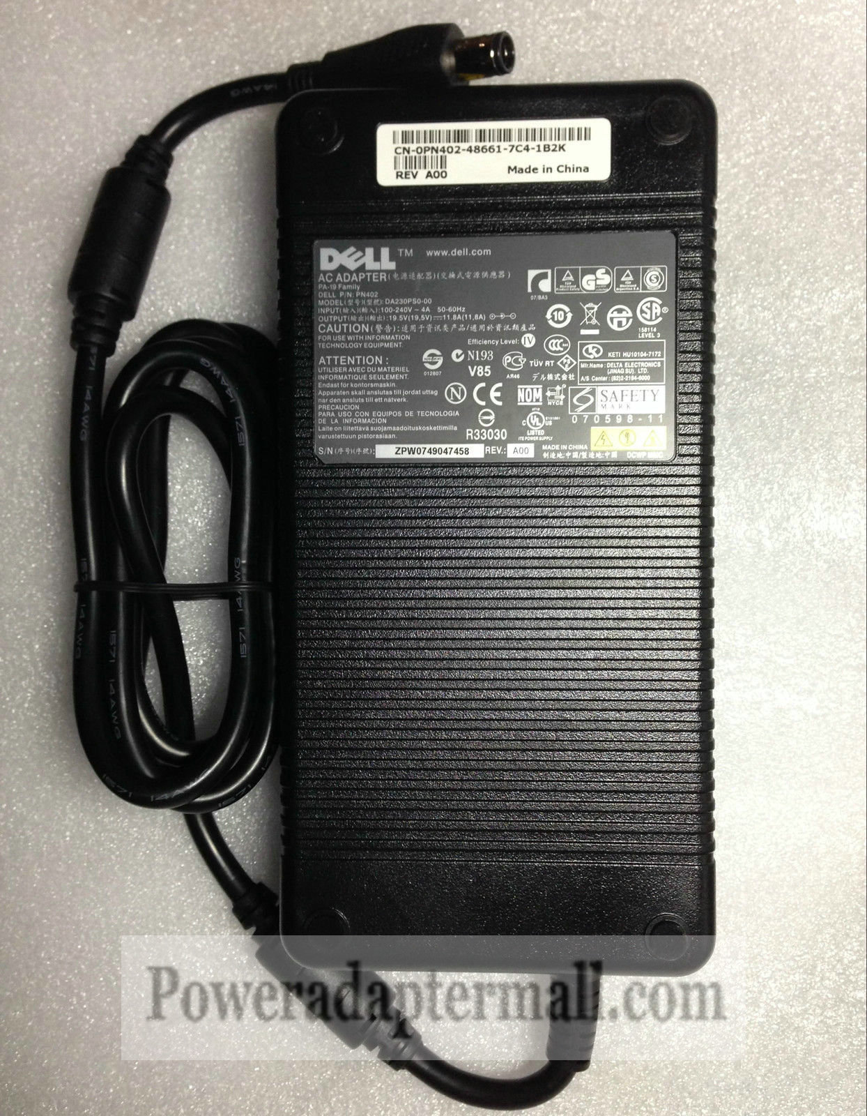 19.5V 11.8A 230W Dell PA-19 PN402 DA230PS0-00 AC Power Adapter